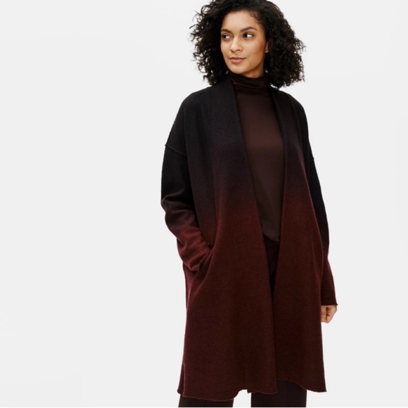 Eileen Fisher Black Brown Ombre Boiled Wool Cardigan Coat Size Large - Picture 1 of 9